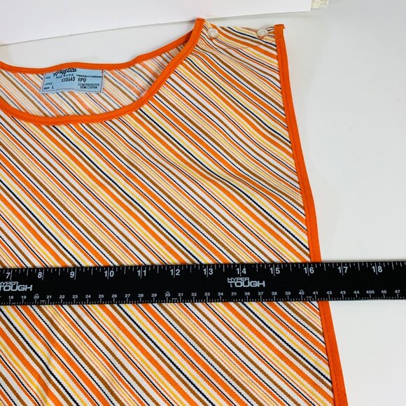 Retro 70s Angelica Striped Apron Vest Sz L Pockets Orange Yellow Kitchy Kitchen - Picture 6 of 11